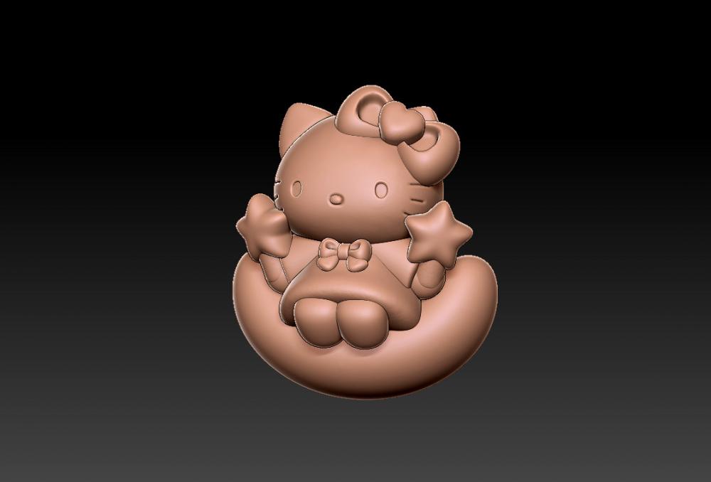 Hello Kitty 凯蒂猫月亮吊坠-摆件3D打印模型