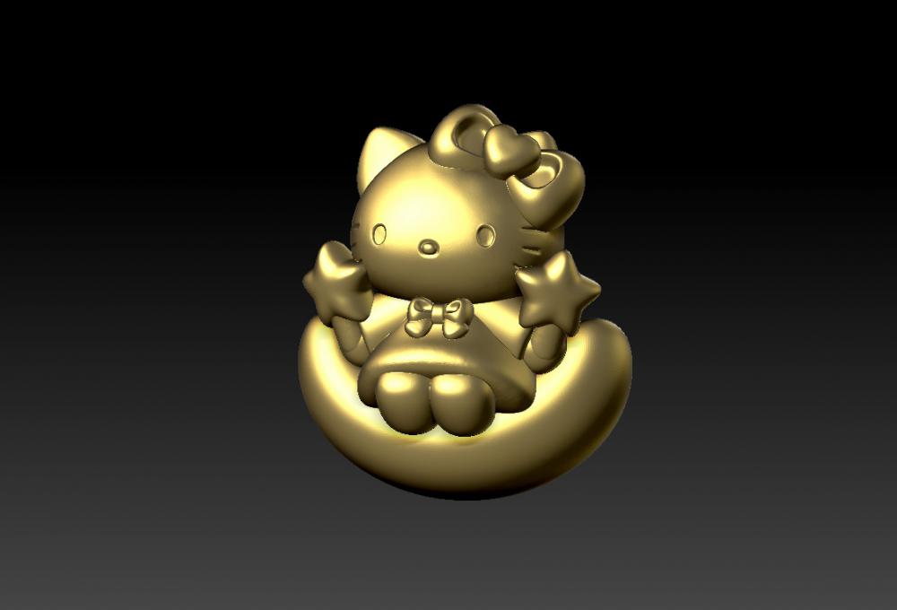 Hello Kitty 凯蒂猫月亮吊坠-摆件3D打印模型