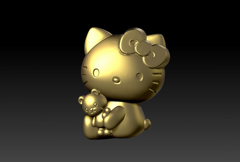 Hello Kitty 抱熊凯蒂猫吊坠-摆件3D打印模型