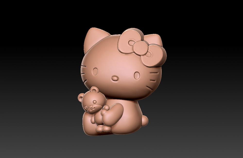 Hello Kitty 抱熊凯蒂猫吊坠-摆件3D打印模型