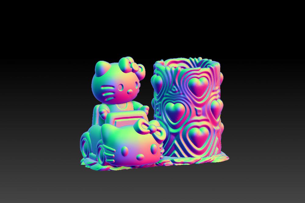 凯蒂猫开车笔筒 33D打印模型