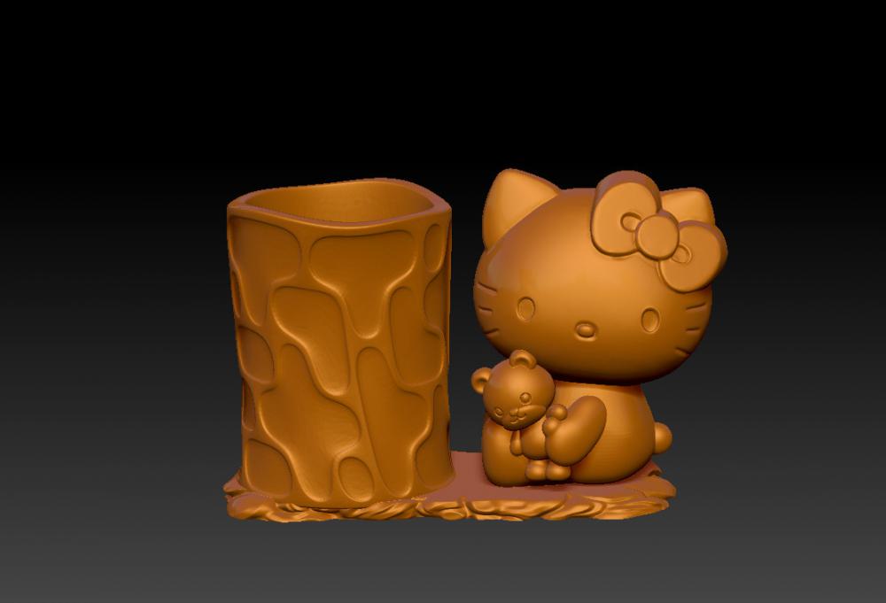 凯蒂猫抱熊笔筒 23D打印模型