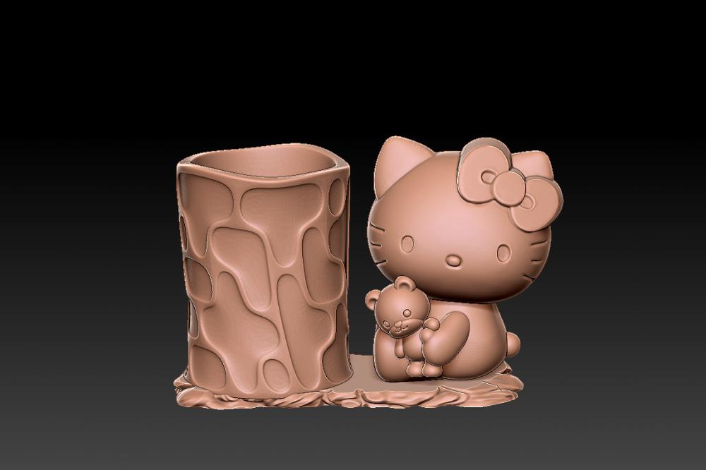 凯蒂猫抱熊笔筒 23D打印模型