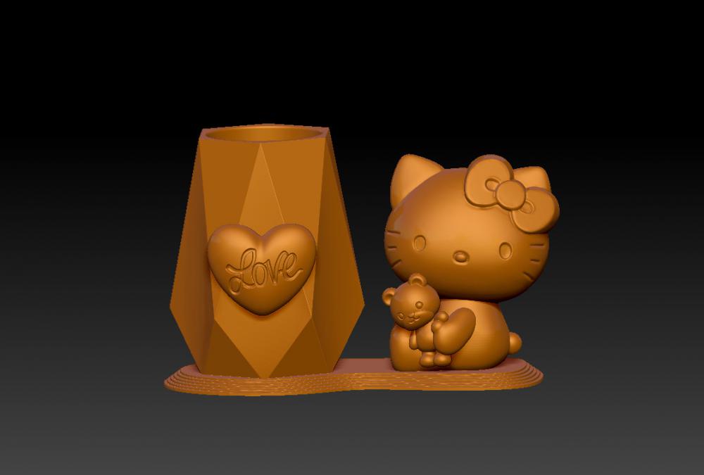 凯蒂猫抱熊笔筒 13D打印模型