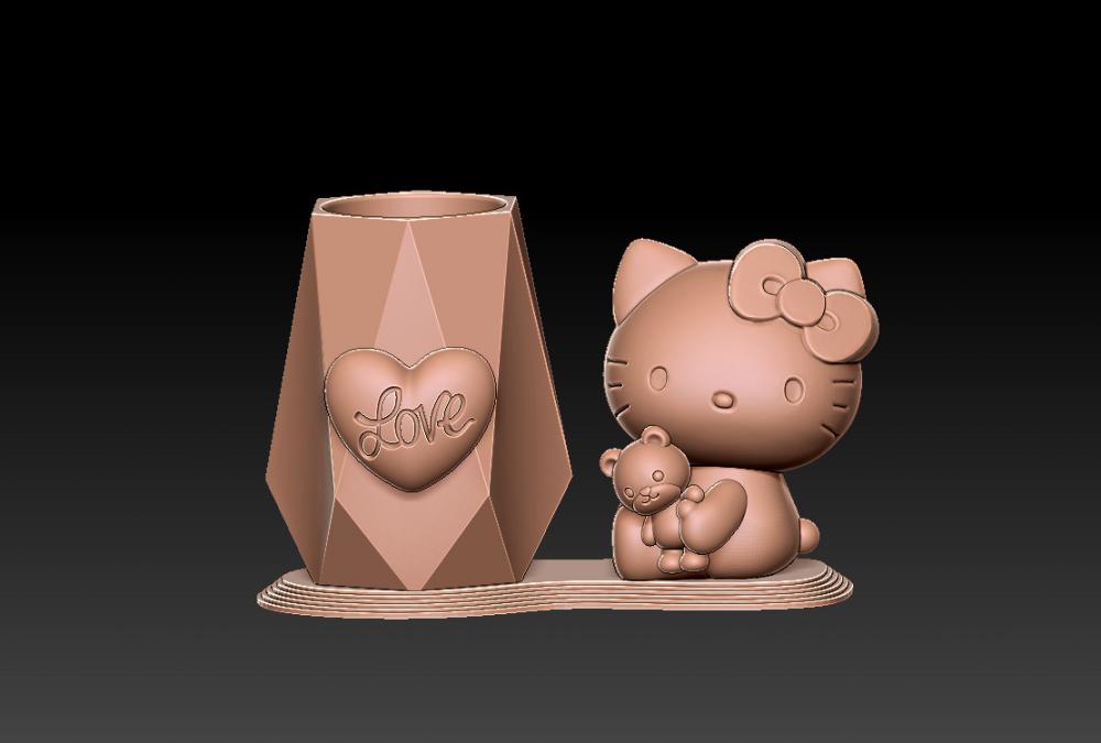凯蒂猫抱熊笔筒 13D打印模型